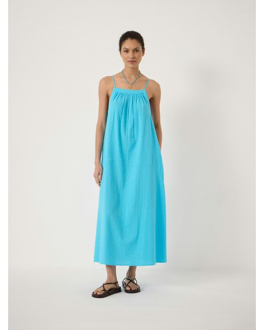 Hush Blue Strappy Seersucker Maxi Beach Dress