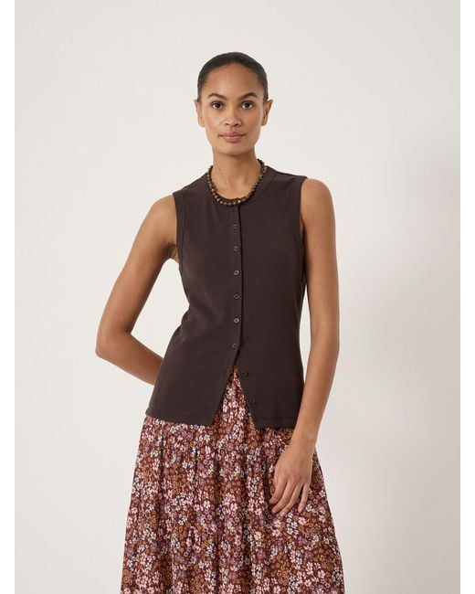 Hush Brown Ayana Button Ribbed Vest