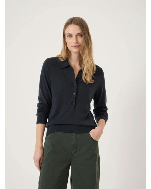 Hush Blue Merino Long Sleeve Polo Top