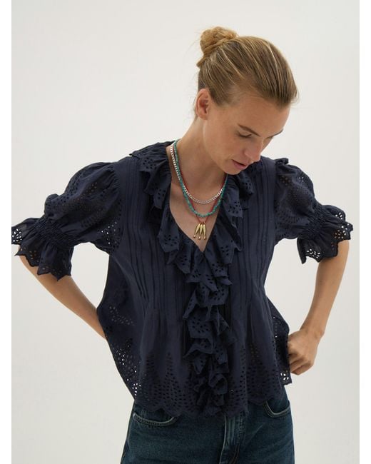 Hush Blue Koa Cotton Broderie Blouse