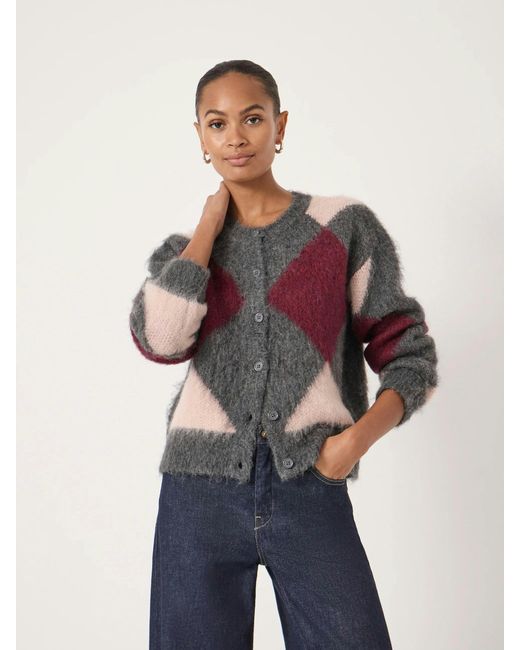 Hush Blue Brushed Argyle Alpaca Blend Cardigan