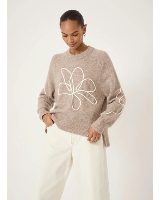 Hush Natural Wool Blend Crew Neck Jumper With Flower Motif