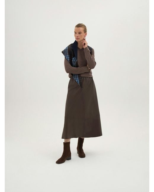 Hush Brown Hols High V Neck Long Sleeve Top