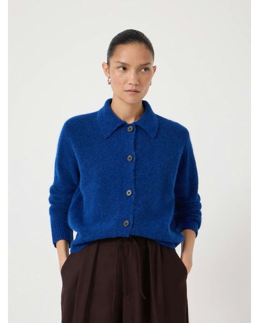 Hush Blue Cedar Wool Blend Collar Detail Cardigan