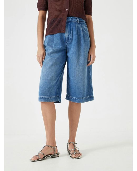 Hush Blue Lya Cropped Denim Bermuda Shorts