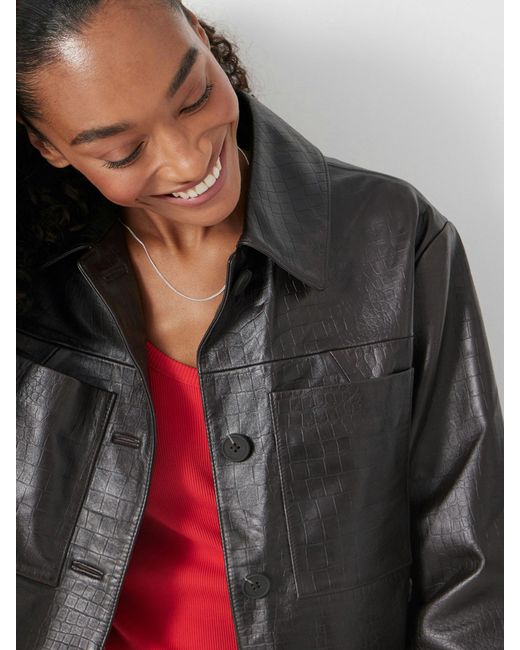 Hush Red Kelly Croc Effect Leather Barn Jacket