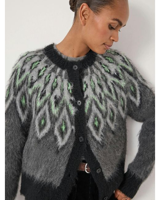 Hush Gray Brushed Fairisle Cardigan With Mohair