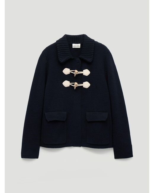 Hush Blue Dora Duffel Trim Wool Blend Cardigan