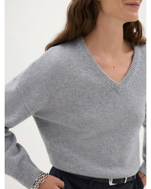 Hush Gray Millie Merino Wool V Neck Jumper