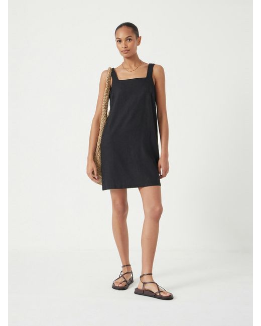 Hush Black Square Neck Linen Blend Mini Dress