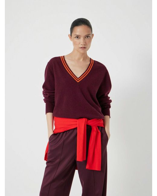 Hush Red Merino Wool V Neck Jumper