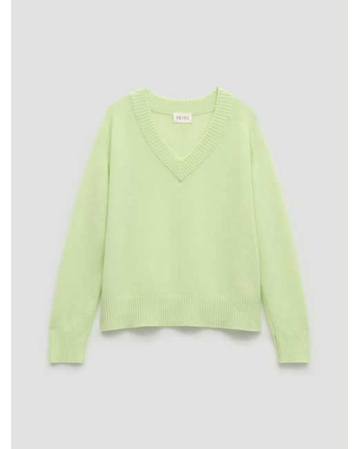 Hush Green Colette Cashmere V-Neck Saddle Sleeve Jumper