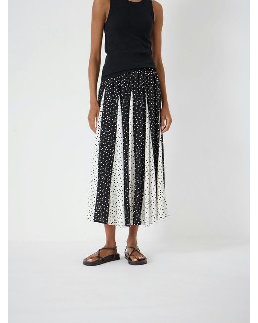 Hush White Oti Polka Dot Godet Midi Skirt