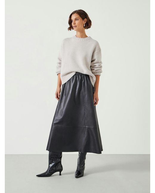 Hush White Agatha Leather Midi Skirt