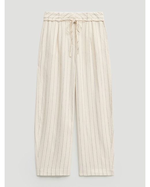 Hush Natural Aella Linen Pinstripe Barrel Trousers