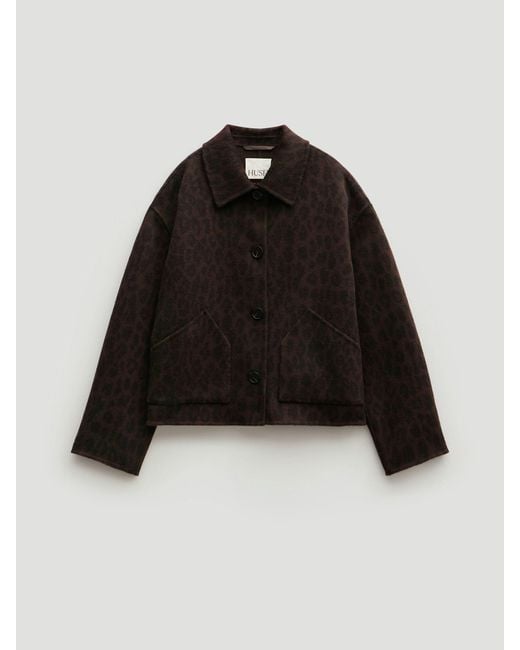 Hush Black Pure Wool Leopard Double Faced Jacket
