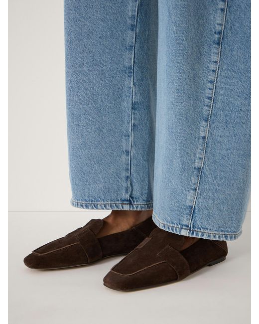 Hush Blue Sora Square-Toe Suede Loafers
