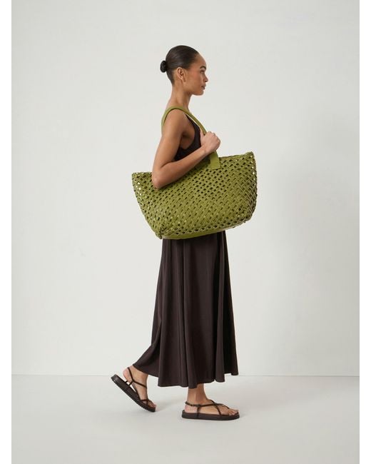 Hush Green Leni Leather Weave Tote Bag