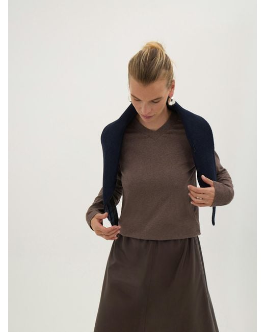 Hush Brown Hols High V Neck Long Sleeve Top