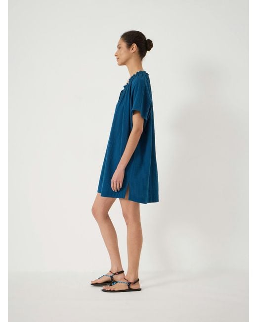 Hush Blue Rushed Tie Neck Beach Mini Dress