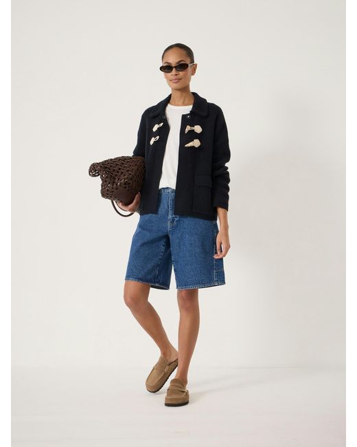 Hush Blue Dora Duffel Trim Wool Blend Cardigan