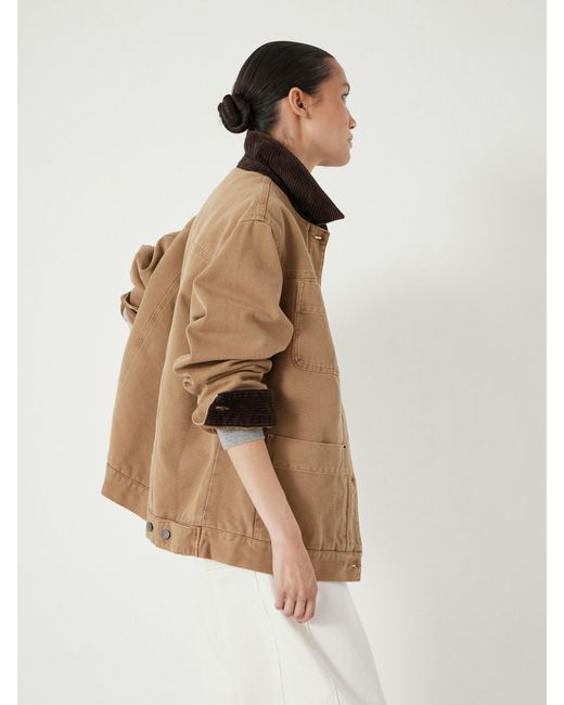 Hush White Cord Collar Oversized Boxy Barn Jacket
