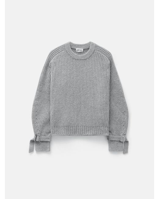 Hush Gray Tie And Buckle Detail Textured Knitted Jumper