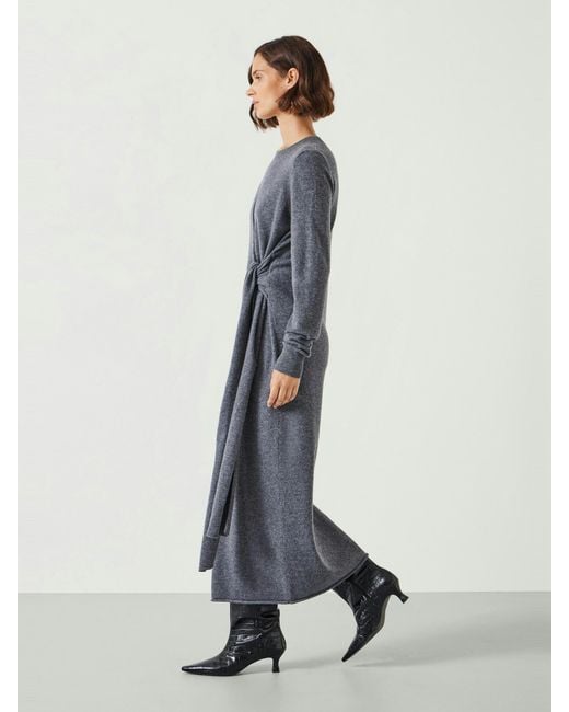 Hush Gray Tilly Tie Waist Merino Wool Midi Dress