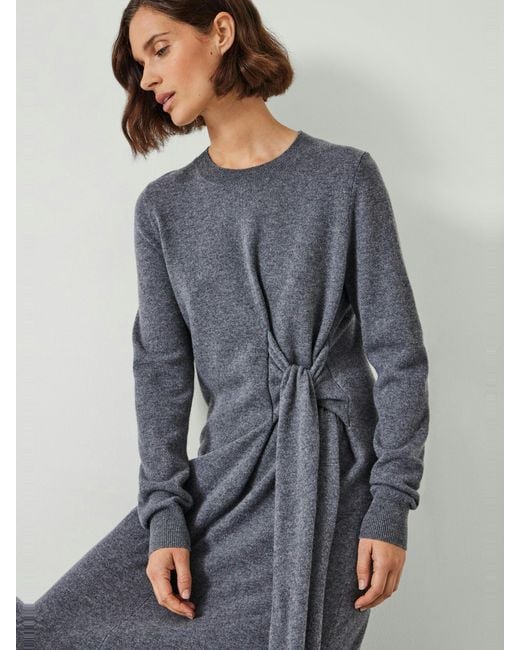 Hush Gray Tilly Tie Waist Merino Wool Midi Dress