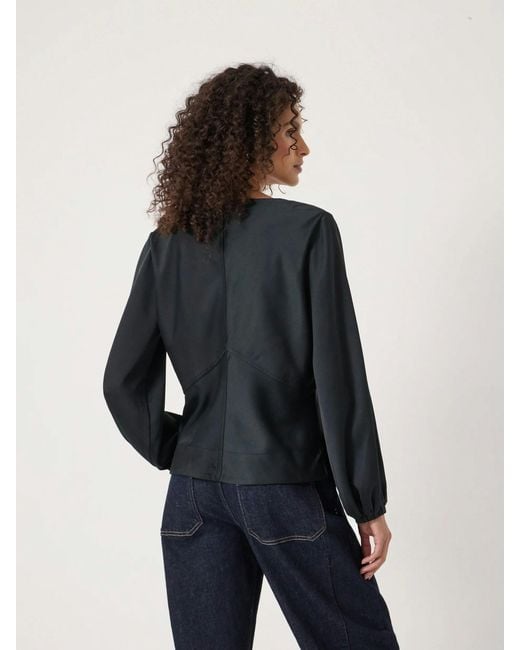 Hush Blue Grace Satin Long Sleeve Top