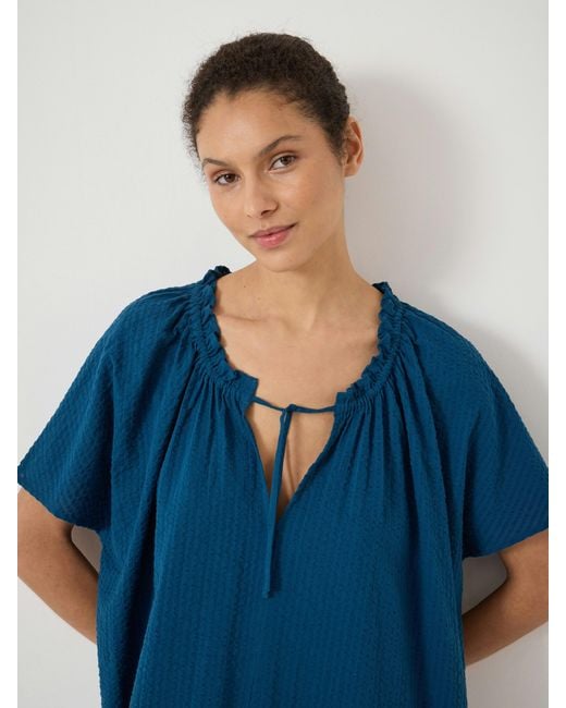 Hush Blue Rushed Tie Neck Beach Mini Dress