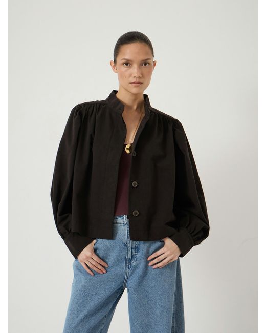 Hush Black Solara Gathered Cropped Cotton Jacket