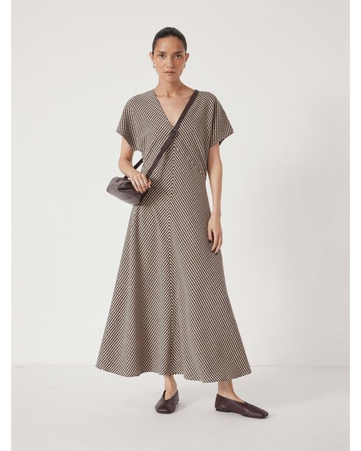 Hush Natural Grace Jersey Gingham Check V-Neck Maxi Dress