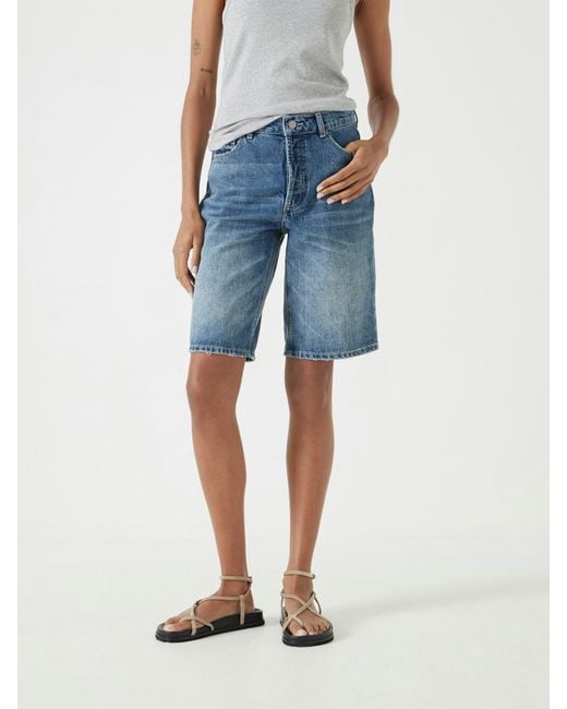 Hush Blue Denim Mid-Rise Long Bermuda Shorts