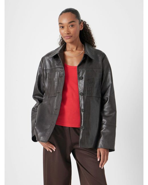Hush Red Kelly Croc Effect Leather Barn Jacket