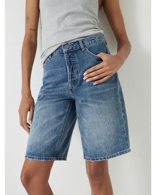Hush Blue Denim Mid-Rise Long Bermuda Shorts