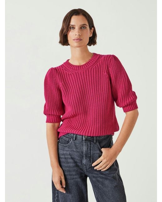 Hush Red Jessie Cotton Puff Sleeve Ribbed Top