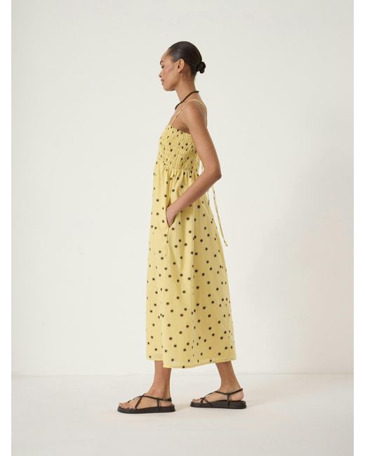 Hush Metallic Leni Shirred Cotton Midi Dress