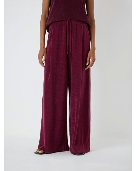 Hush Red Towelling Wide Leg Joggers