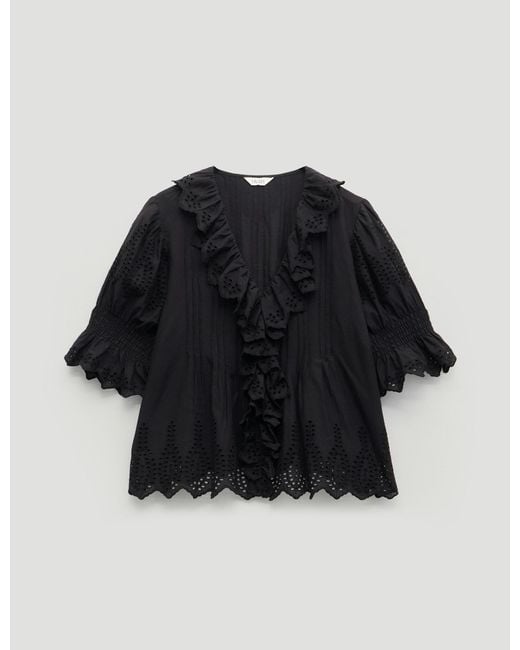 Hush Black Koa Cotton Broderie Blouse