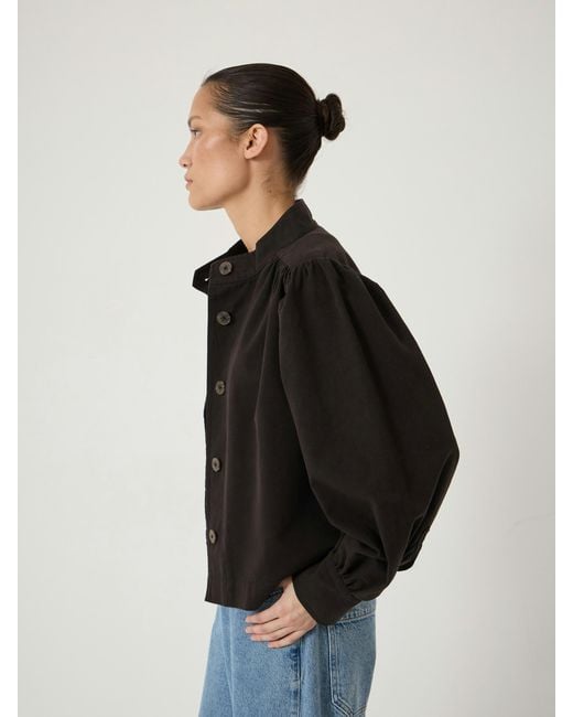 Hush Black Solara Gathered Cropped Cotton Jacket