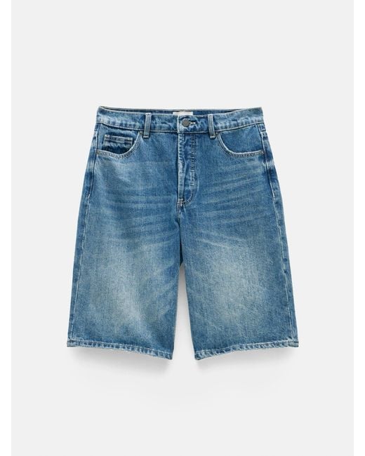 Hush Blue Denim Mid-Rise Long Bermuda Shorts