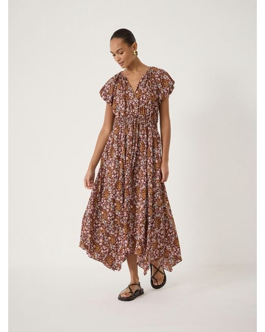 Hush Natural Zuri Short Bubble Sleeve Printed Dress