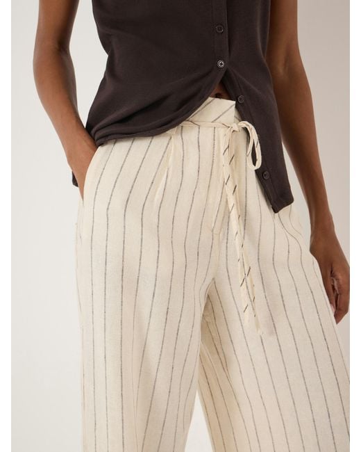 Hush Natural Aella Linen Pinstripe Barrel Trousers