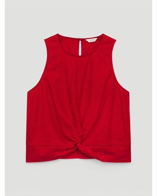 Hush Red Maggie Twist Front Linen Top
