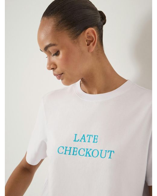 Hush White Late Checkout Embroidered Cotton T-Shirt