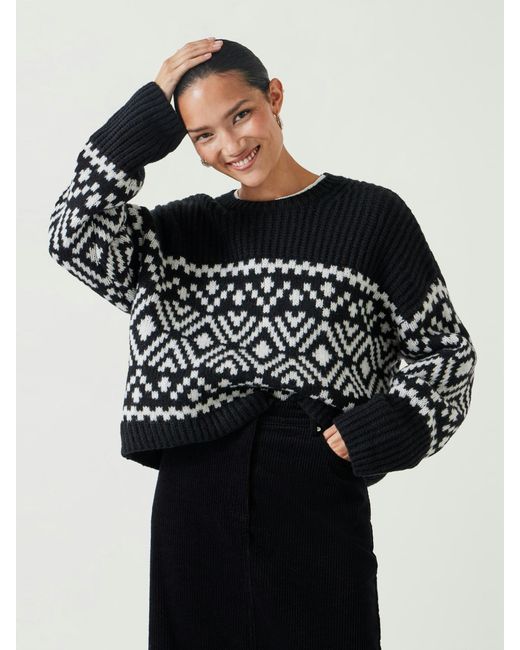 Hush Black Kelsey Relaxed Fairisle Knitted Jumper