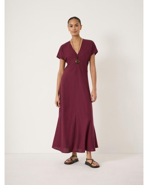 Hush Red Grace Linen Blend V Neck Maxi Dress