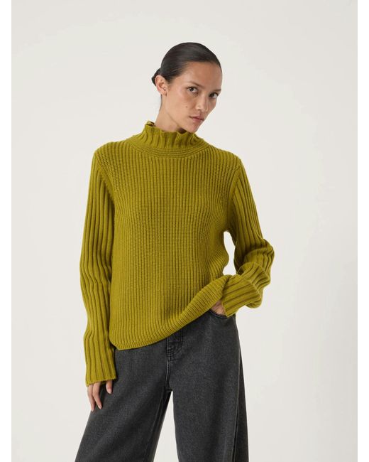 Hush Green Kiley Wool Blend Frill Trim Jumper