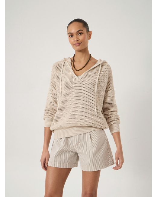 Hush Natural Leni Open Stitch Cotton V Neck Hoodie